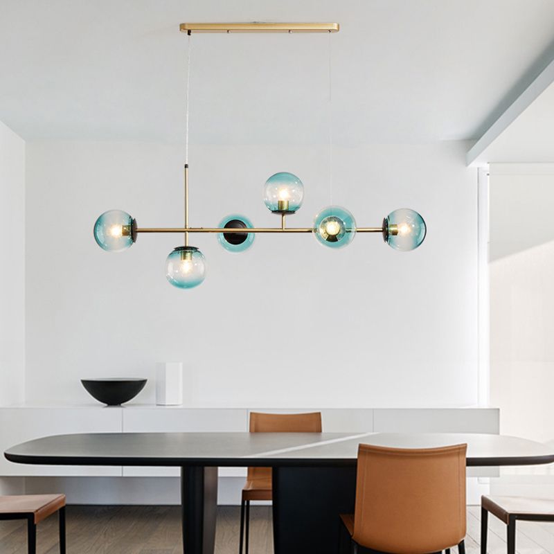 Wrought Iron Island Pendant Light in Modern Luxury Style Glass Sputnik Ceiling Light for Dining Room