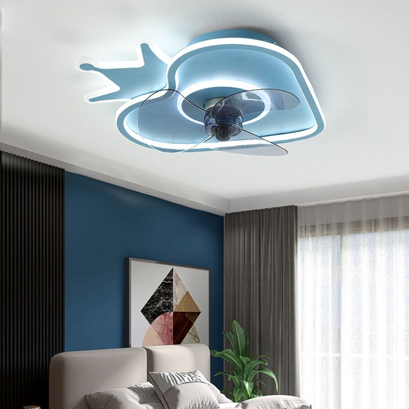 Strawberry Semi Flush Mount Light Cartoon Acrylic Bedroom Ceiling Fan Lamp