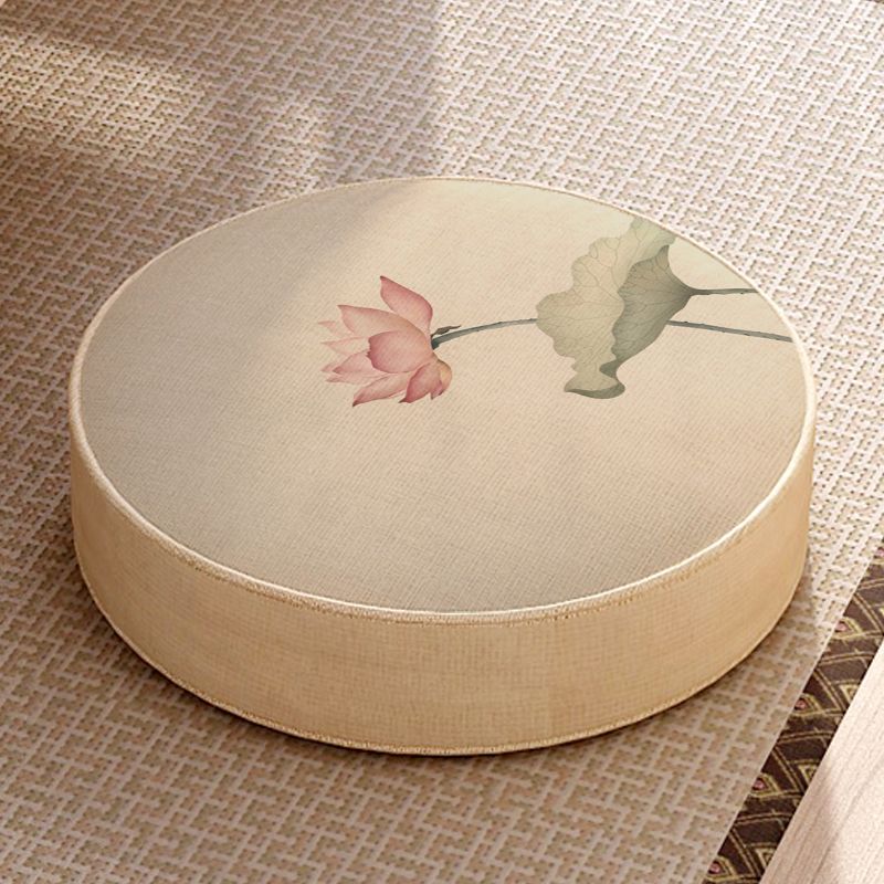 Modern Pouf Ottoman Cotton Upholstered Flower Printed Round Ottoman