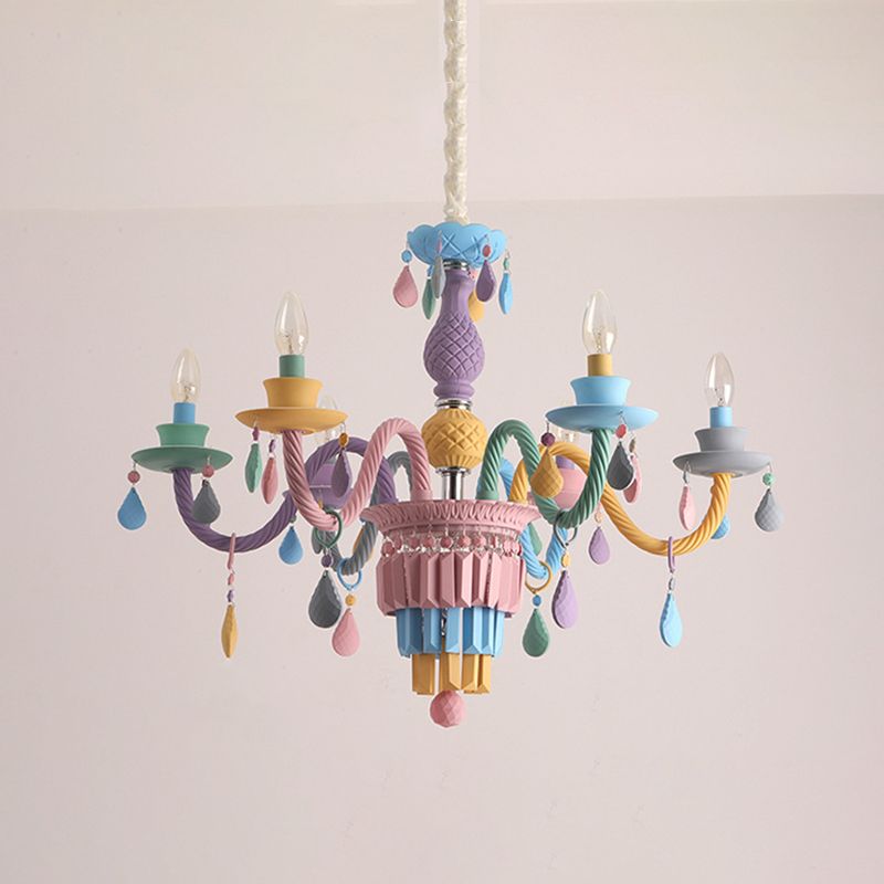 Colorful Candles Chandelier Macaron Style Pendant Lamp for Bedroom