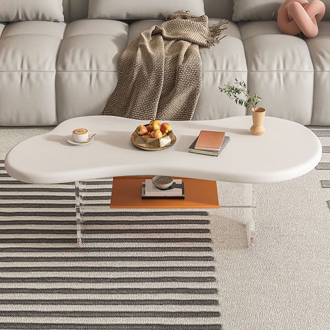 Modern White Trestle Coffee Table Geometric Manufactured Wood Cocktail Table