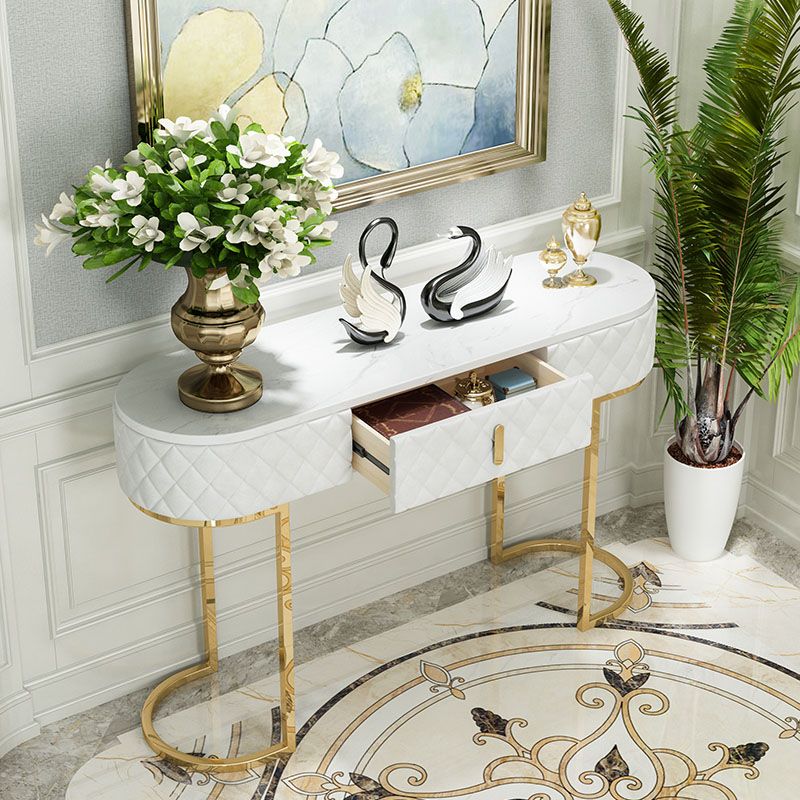Sled Glam Marble Console Table 14" W Oval Console Accent Table for Hall