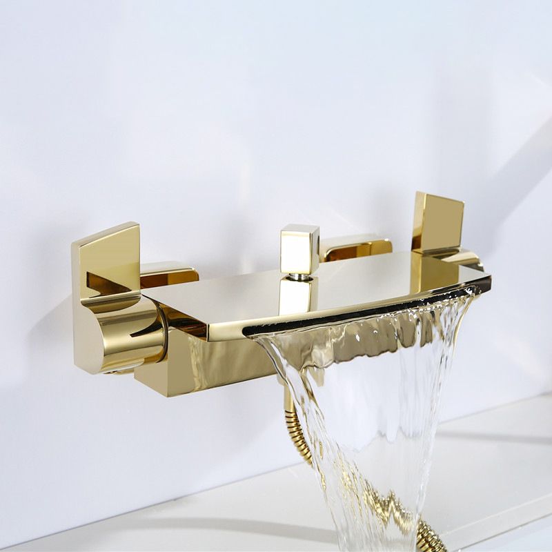 Wall Mounted Metal Tub Filler Low Arc Waterfall Bathroom Faucet