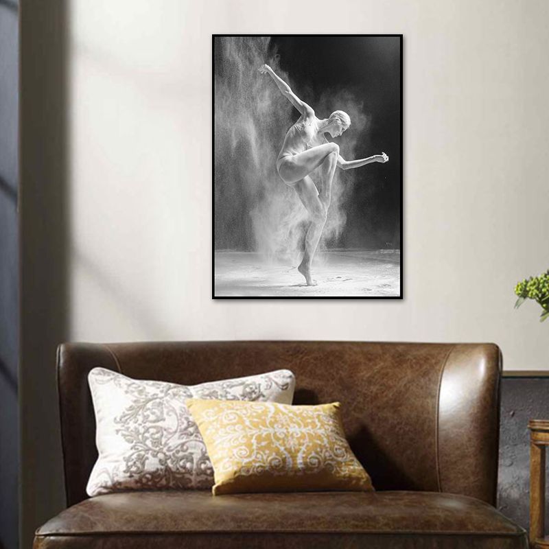 Contemporary Dancer Wall Art Canvas Print Textured Grey Wall Decor for House Interior
