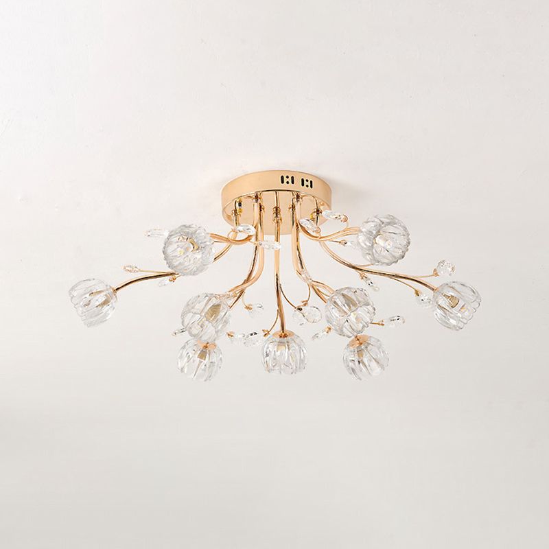 Luminaire de plafond de salon en métal de plafonnier encastré moderne avec abat-jour en verre