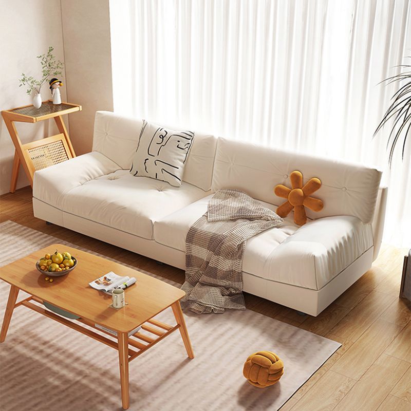 Modern Style Fabric Sofa in Off-White Living Room Square Arm Sofa