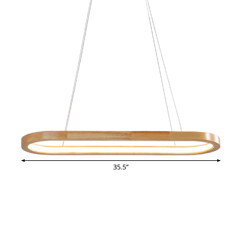 Ellipse Restaurant Island Pendant Wood 27.5"/35.5" Long LED Simplicity Pendant Lighting Fixture in Beige
