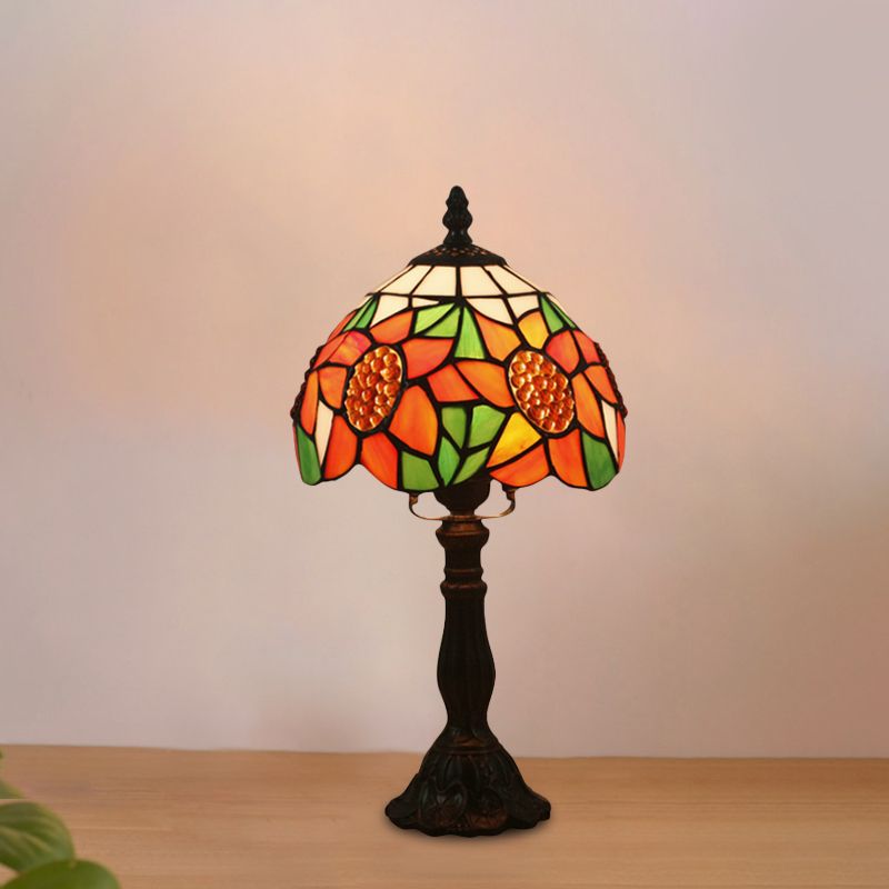 1 comodino leggero Light Light Mediterranean Bronzo girasole Night Night Lighting con ciotola macchiata di vetro