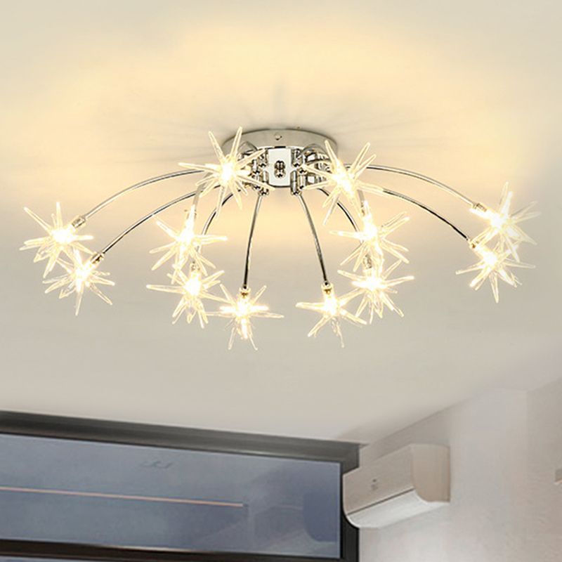Lámpara de techo semi empotrada LED cromada/dorada contemporánea de montaje semiempotrado de metal en forma de fuegos artificiales 12/15/21 luces