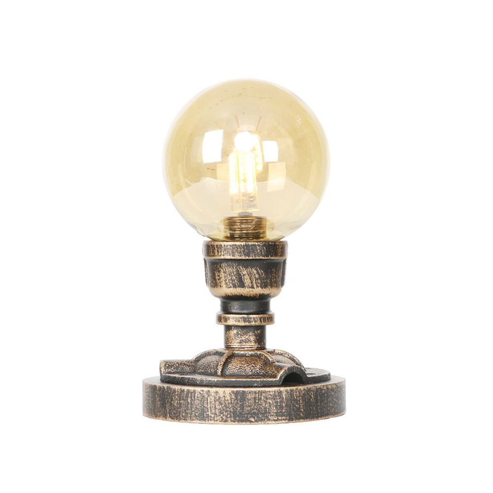 1 Light Light/Amber Glass Desk Lampada Vintage Vintage Bronzo Globe Bronzo Ombra del soggiorno Luce con base