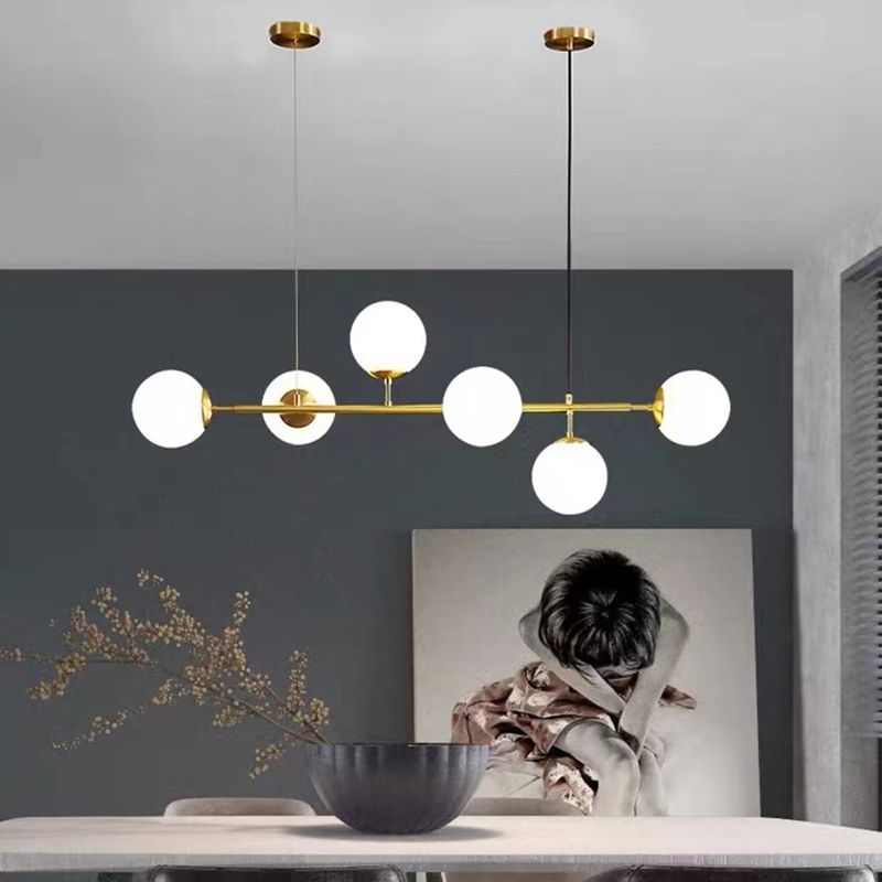 Modern Style Spherical Shape Island Lights Glass 6 Light Island Lighting in Gold