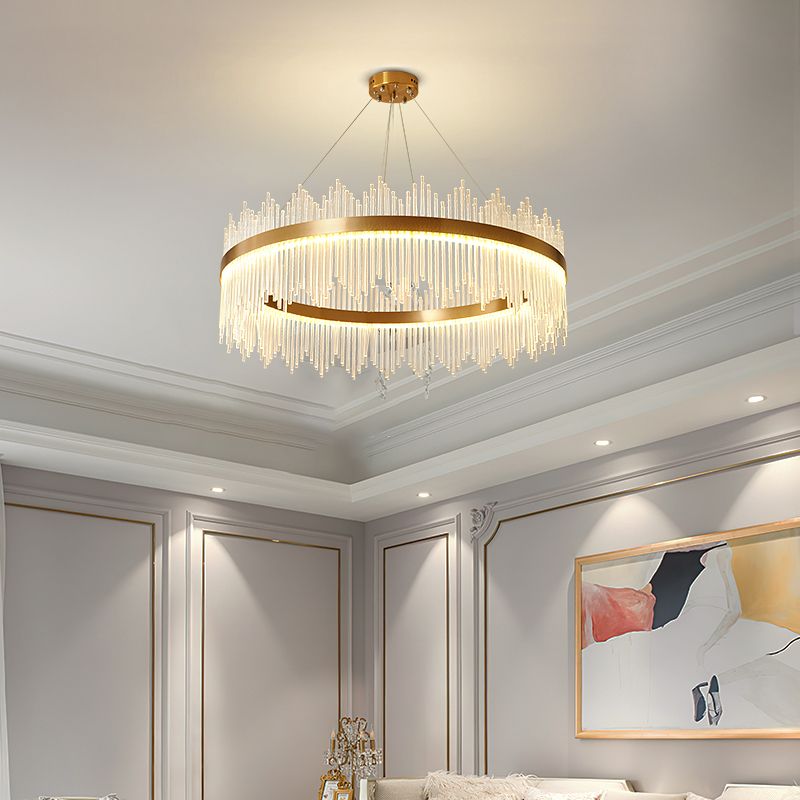 Modern Luxury LED Hanging Light Metal Linear Chandelier for Living Room