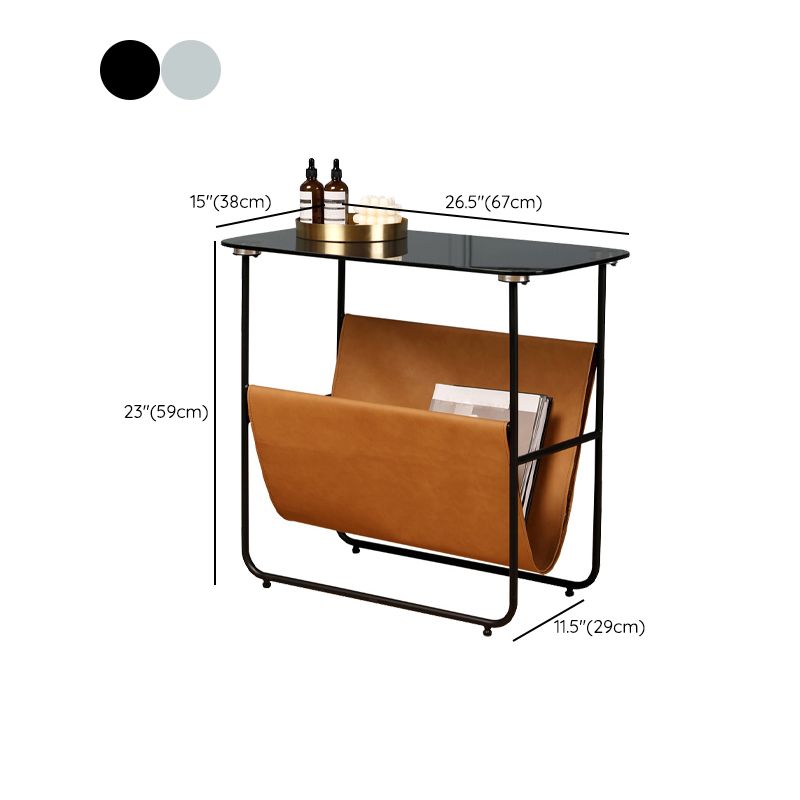 Rectangular Glass Top End Table Modern 23.22" Tall Storage Side Table