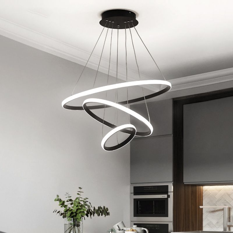 Outer Glowing Ring Shaped Hanging Light Artistic Aluminum LED Chandelier for Restaurant