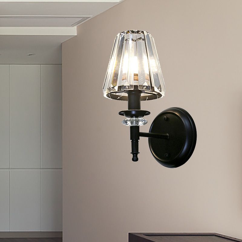 Montano a muro di cristallo trasparente Luce contemporanea 1 lampada da parete per finitura nera per camera da letto