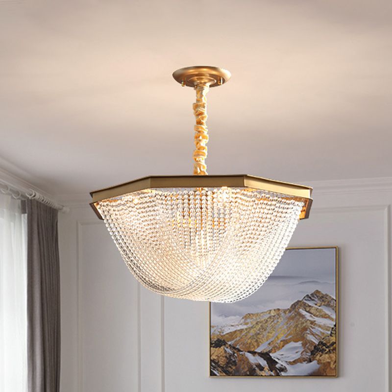 Accesorio de iluminación de lámpara de domo Postmoderna hilo de cristal 5/6 luces doradas lámpara colgante