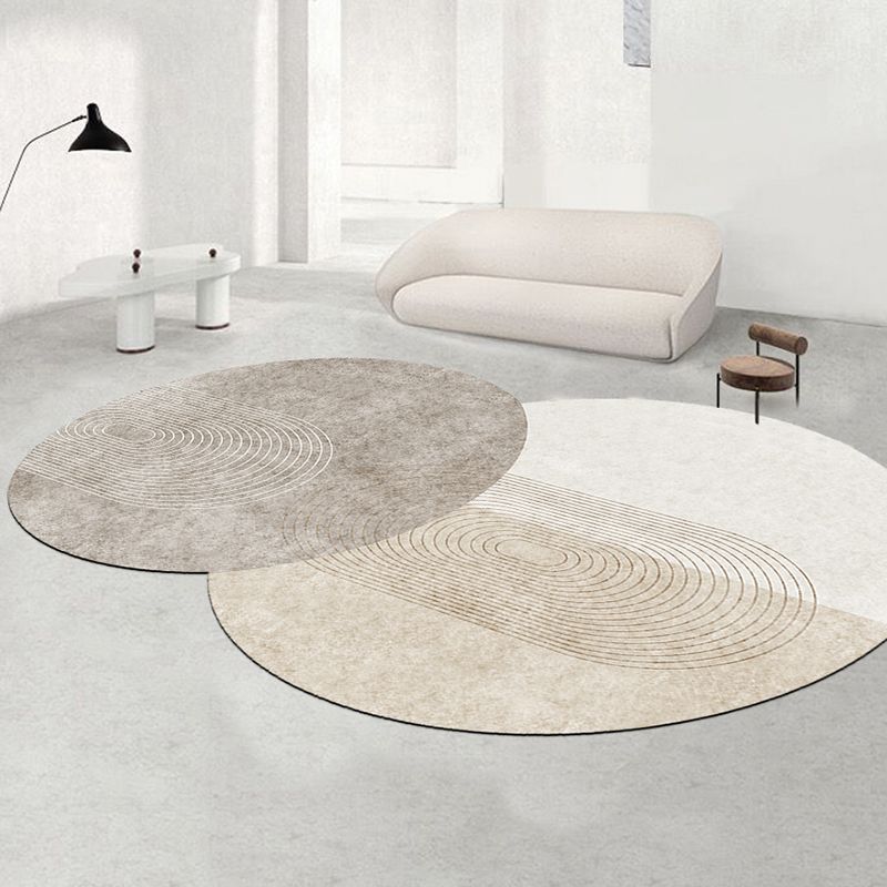 Grey Living Room Area Carpet Color Block Polyester Area Rug Non-Slip Backing Rug