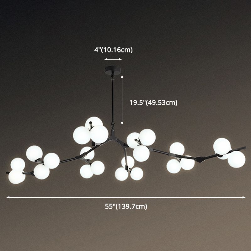 Sospensione di ramo albero luce minimalista in metallo sala da pranzo lampadario con sfera di vetro bianco