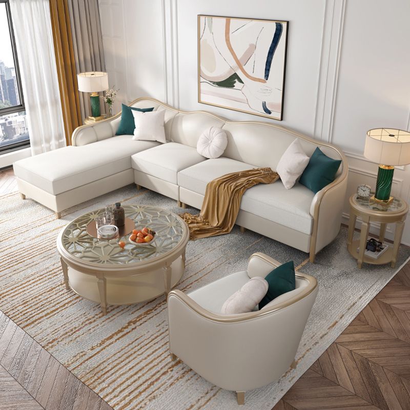 Linen Sectional Sofa Tropical Beige Sloped Arms Sofa for Living Room