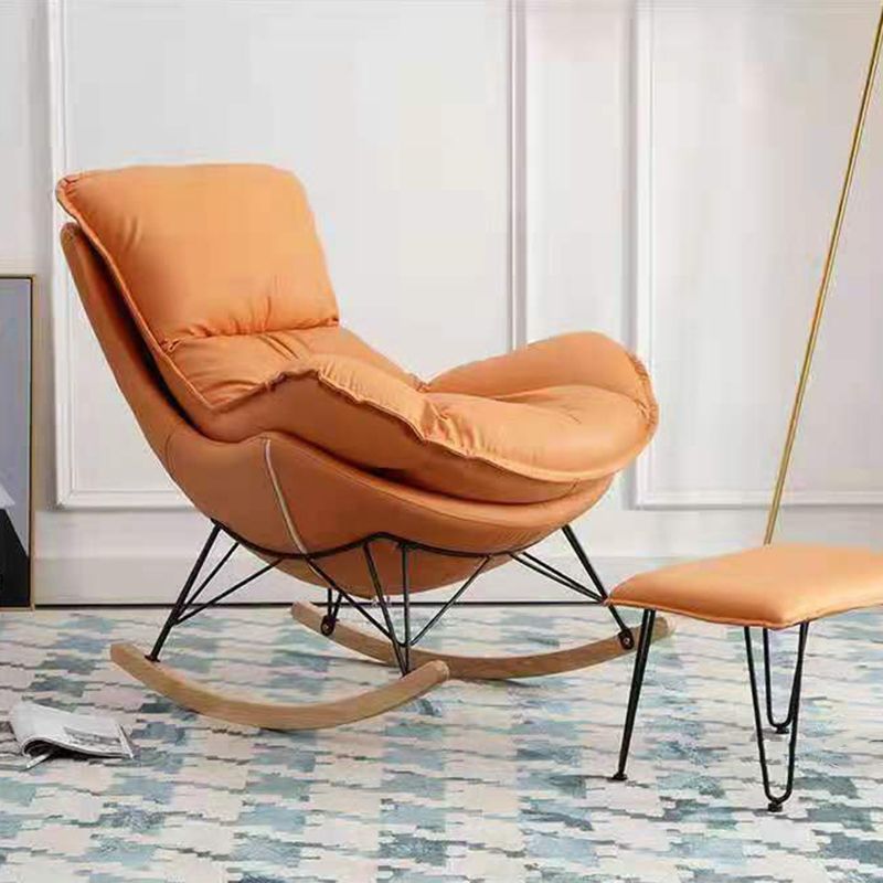 Leisure Pure Color Glider Chair Faux Leather Water Resistant with Ottoman