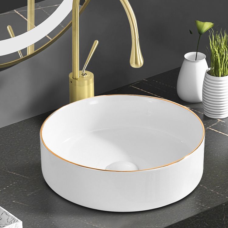 Modern Vessel Bathroom Sink Round Porcelain with Faucet Wash Stand