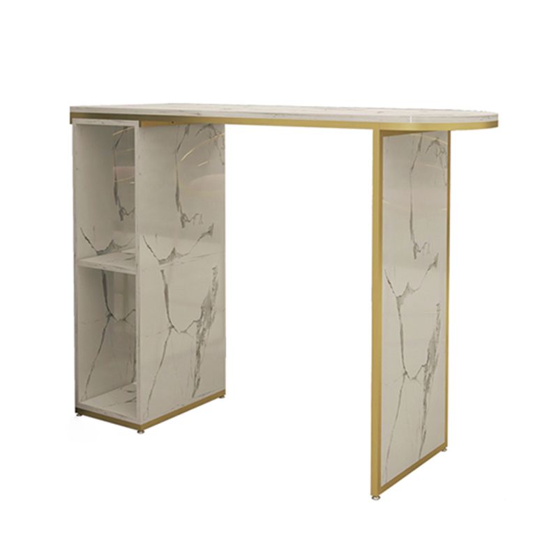 Wood Bar Table with Storage Glam Pub Table with Double Pedestal