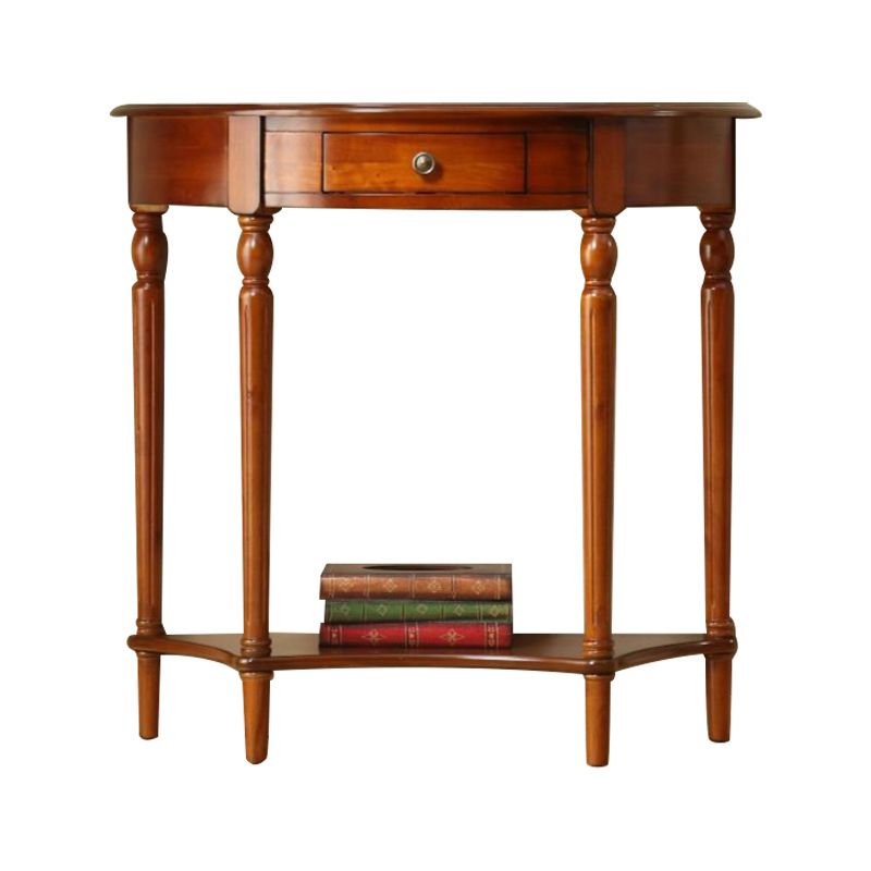 Wood Mid-Century Modern Console Table Half Moon Single Drawer Sofa Table