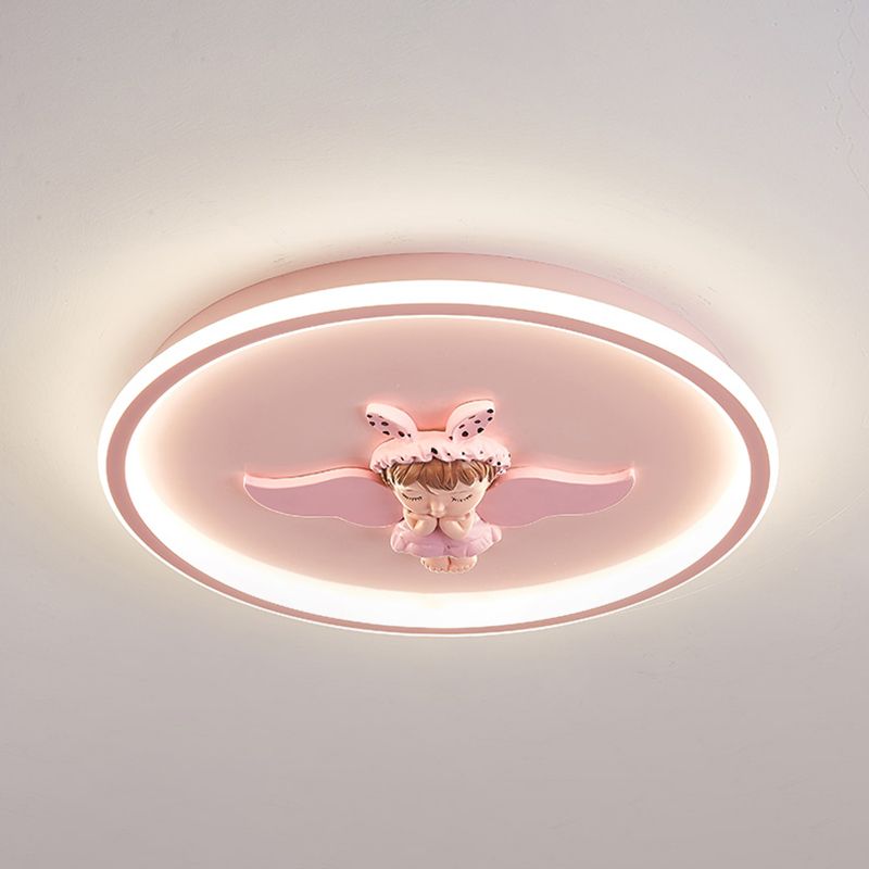Children's Room Flush Mount Ceiling Light Modern Cartoon Cute Girl Bedroom Princess Room Net Red Angel Pink Round Lamps