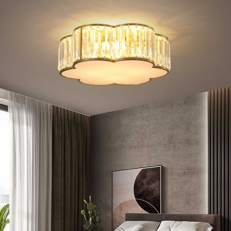 Modern Flush Light Gold Ceiling Lighting with Brass and Crystal for Bedroom