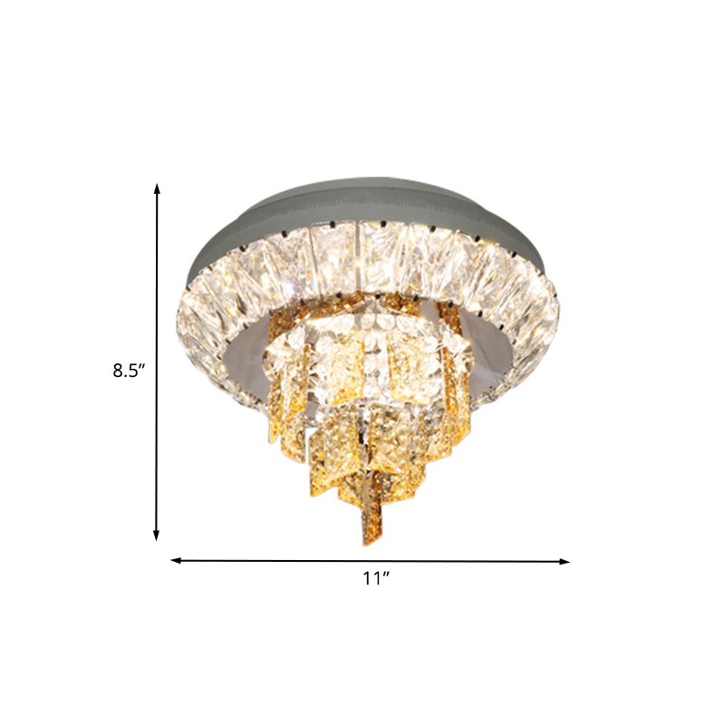 Layered Corridor Ceiling Lighting Modern Crystal Chrome LED Flush Mount Fixture, 11"/23.5" Dia