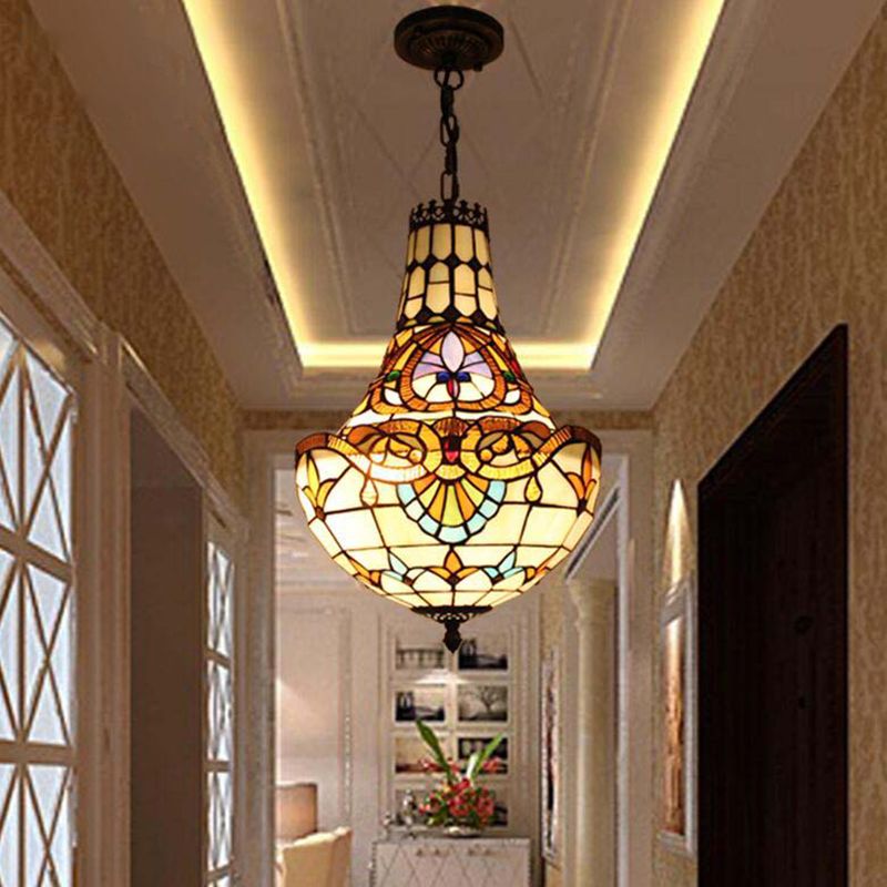 Lampadario a cupola a pendente a pendente tiffany colorato in vetro a pendente multicolore.