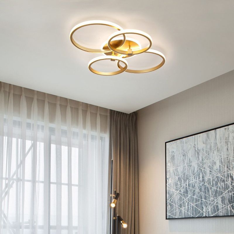 Simplicity Circular Ring Ceiling Light Fixture Metal LED Bedroom Ceiling Fixture in Gold