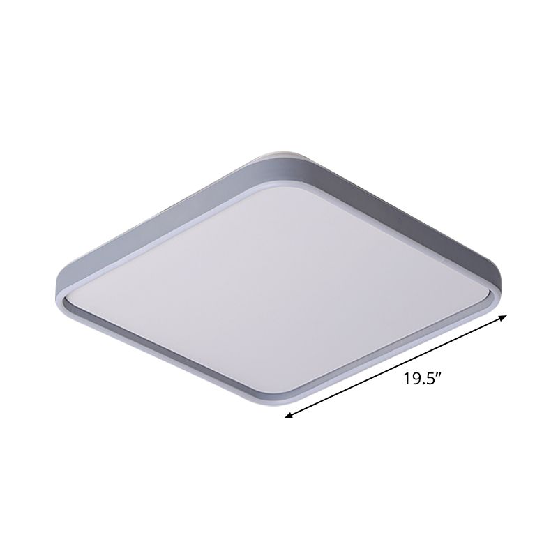 Lámpara empotrada LED cuadrada de acrílico, sencilla, de 16"/19,5" de ancho, montada en el techo, en color gris, blanco/luz cálida