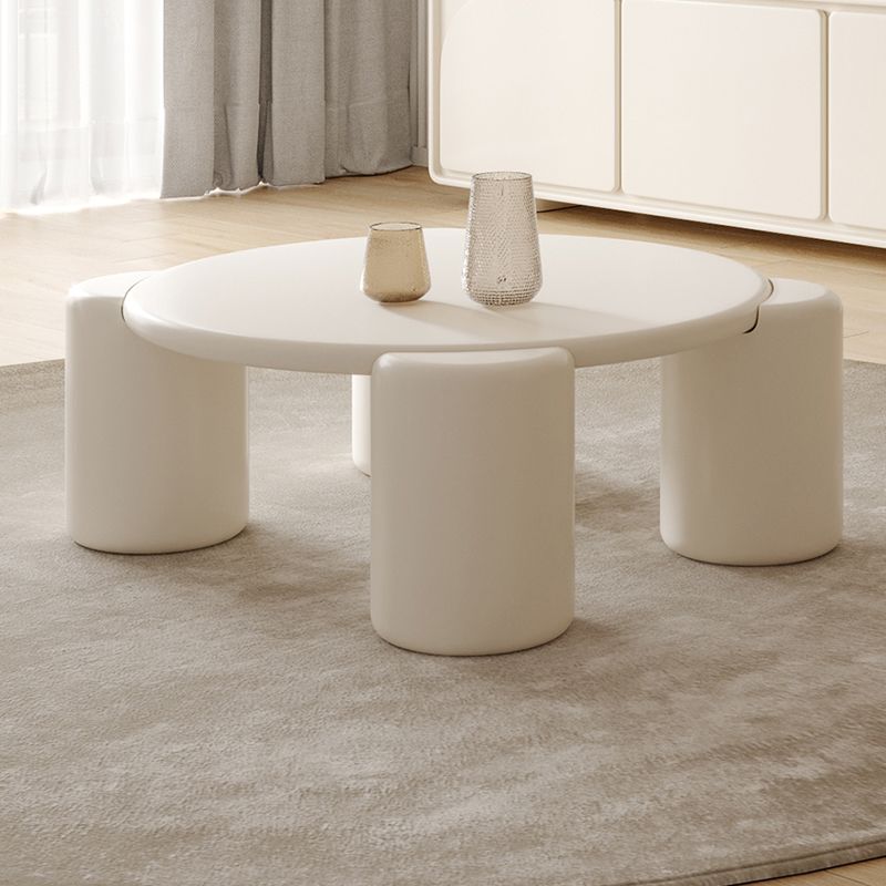 Modern Round Wood Coffee Table with 4 Legs Coffee Table in White