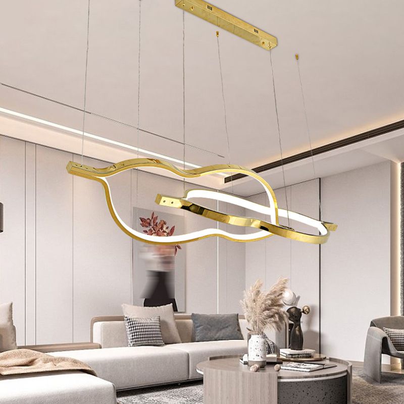 Metal Linear Shape Chandelier Light Modern Style 2 Lights Chandelier Light Fixture in Gold