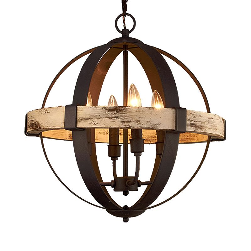 Lampada lampadina globale in legno rurale rurale a 4 teste a sospensione Luce a soffitto in marrone