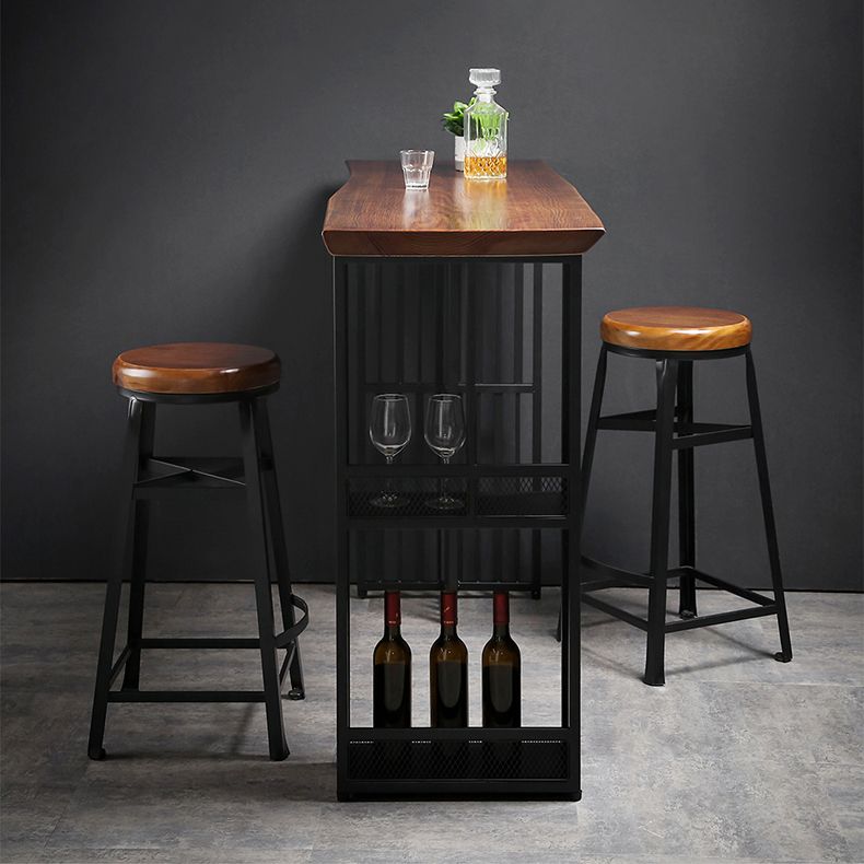 Indoor Glam Pub Set Natural 1/2/3 Pieces Wood and Metal Pub Table Set with Storage