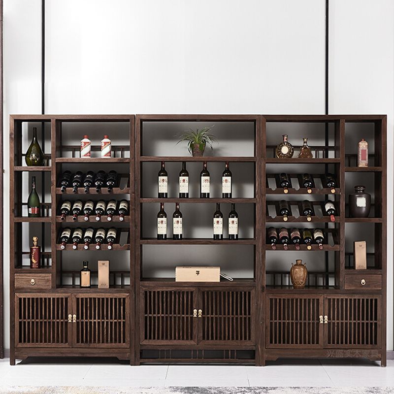 Freestanding Mid-Century Modern Solid Wood Wine Bottle Holder with Shelf