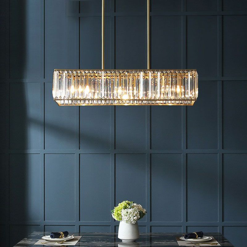 Tri-Prism Crystal Rectangle Island Light Fixture Modern Style Gold Ceiling Pendant Light