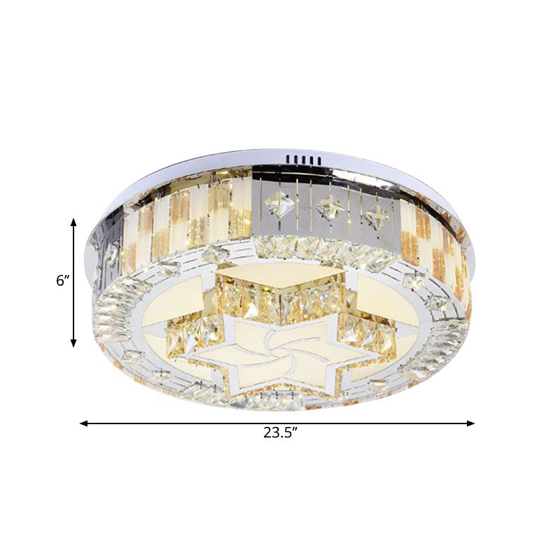 LED Bedroom Flush Mount Modern Chrome Ceiling Lamp with Hexagram Crystal Block Shade in Warm/White Light