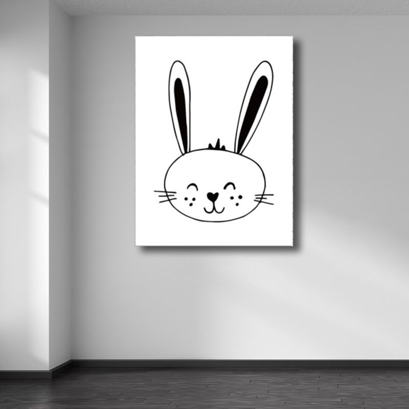 Kids Style Rabbit Wall Art Canvas Textured Pastel Color Painting for Children's Room