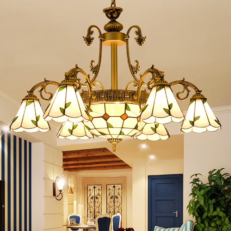 Cone Dome soggiorno lampadario tiffany in stile vetro a sospensione vintage in beige