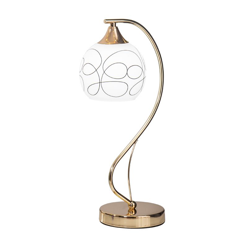 Modern Gooseneck Table Lamp Metal Single-Bulb Bedroom Night Light with Dome Glass Shade