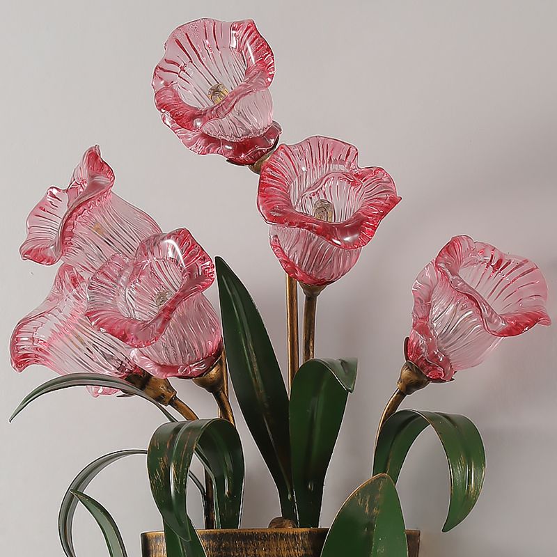 Modern Style Wall Lamp Flower Shape Wall Mount Lamp with Glass Shade for Bedroom