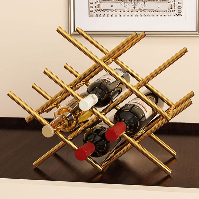 Modern Simple Tabletop Wine Rack Golden Geometry Wine Bottle Rack for Kitchen