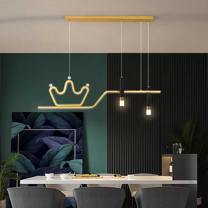 Post Modern LED Pendant Ceiling Fixture in Black / Gold Metal Linear Kitchen Island Light