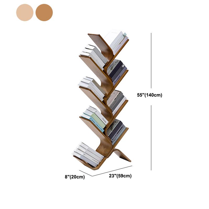 Modern Bamboo Bookshelf Geometric Vertical Open Shelf Bookcase