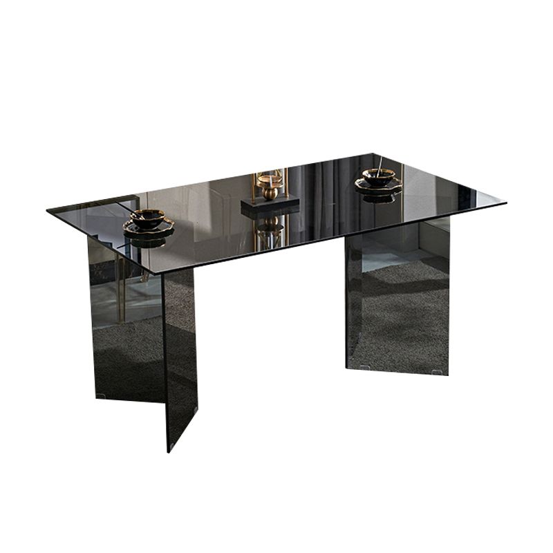 Modern Rectangle Glass Top Dining Table with Double Pedestal Base