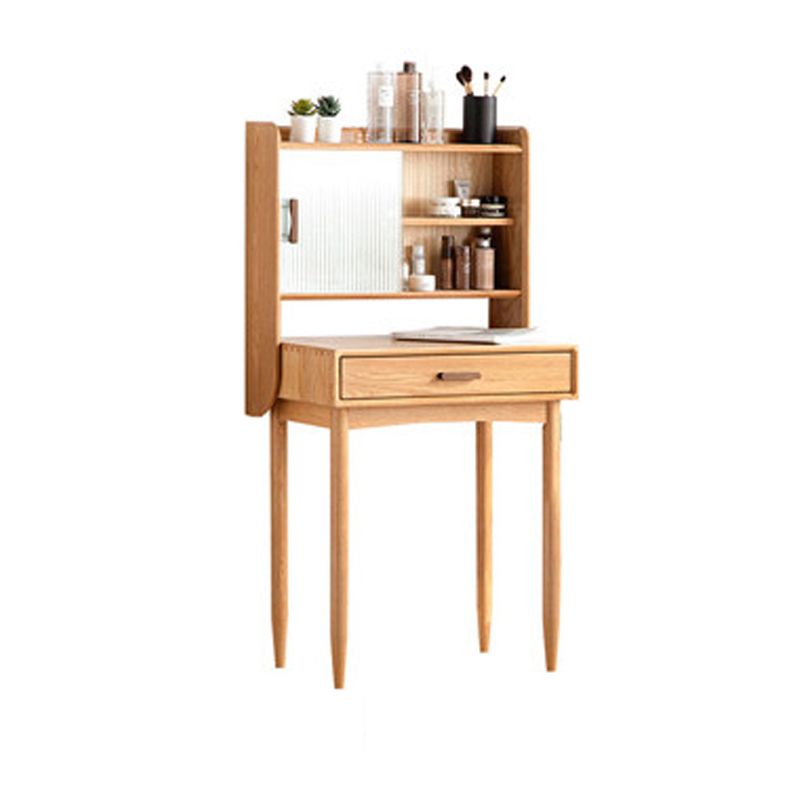 51.97" High 1-Drawer Vanity Desk/Mirror and Stool in Cherry Wood