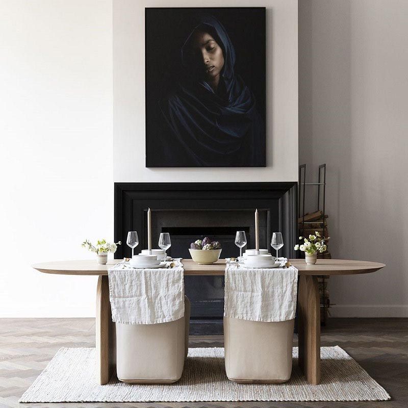 Oval Solid Wood Dining Table Modern Natural Furniture with Double Pedestal for Office